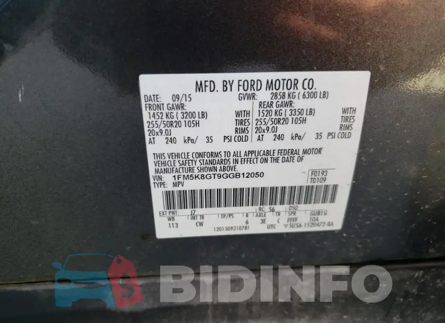 1FM5K8GT9GGB12050 Photo# 13