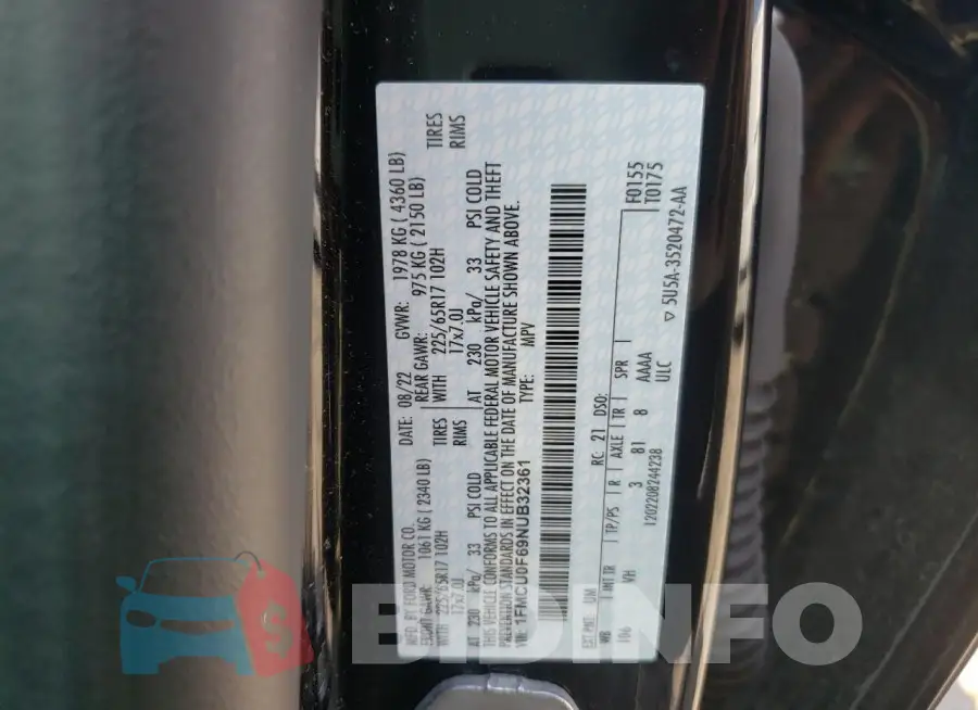 1FMCU0F69NUB32361 Photo# 13