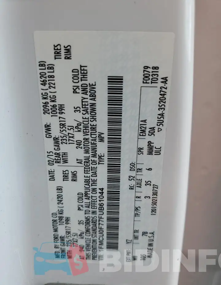 1FMCU0F77FUB61044 Photo# 13