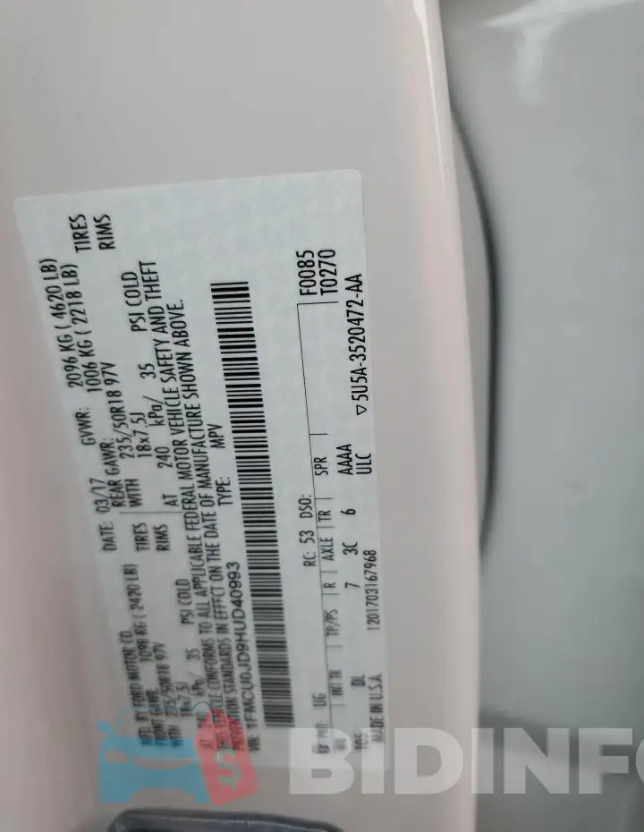 1FMCU0JD9HUD40993 Photo# 12