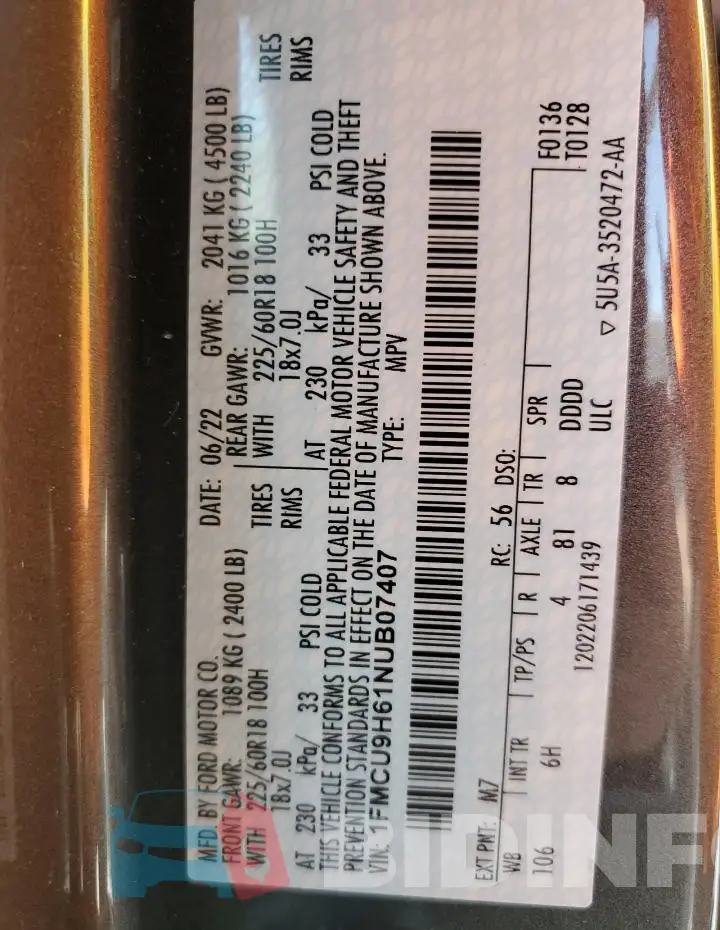 1FMCU9H61NUB07407 Photo# 12