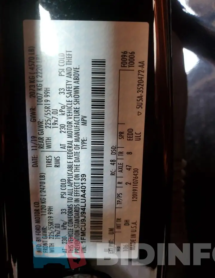 1FMCU9J94LUA40139 Photo# 14