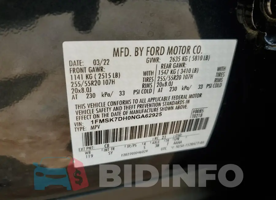 1FMSK7DH0NGA62925 Photo# 13