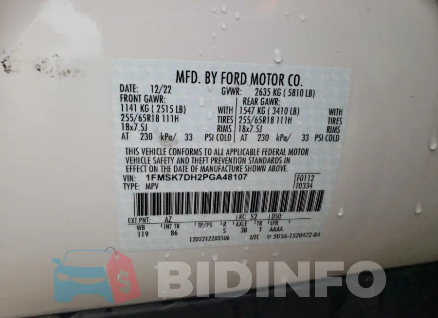 1FMSK7DH2PGA48107 Photo# 14