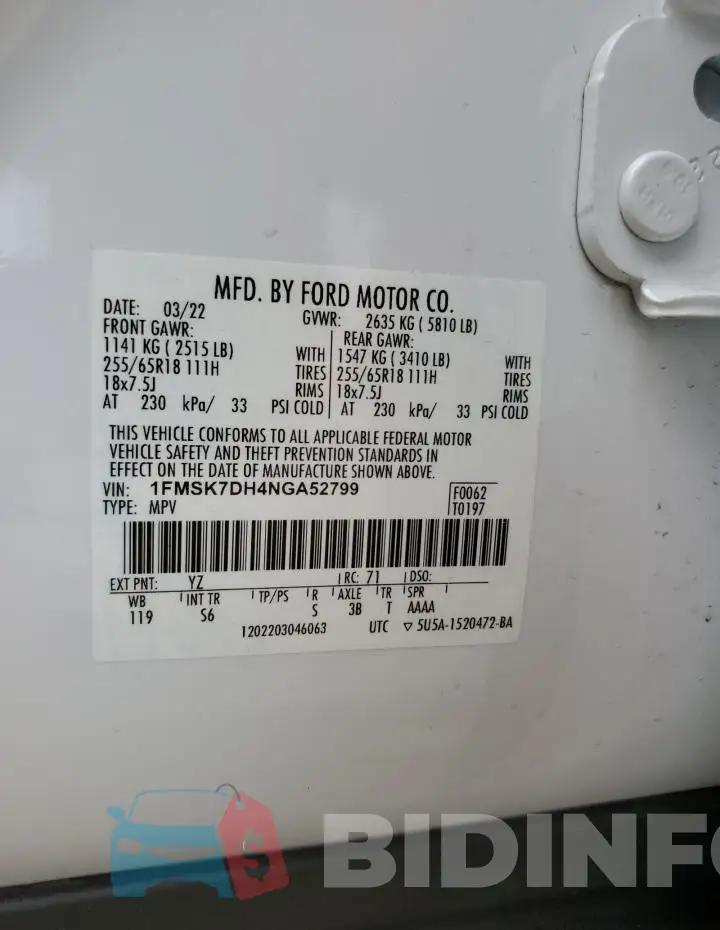 1FMSK7DH4NGA52799 Photo# 13