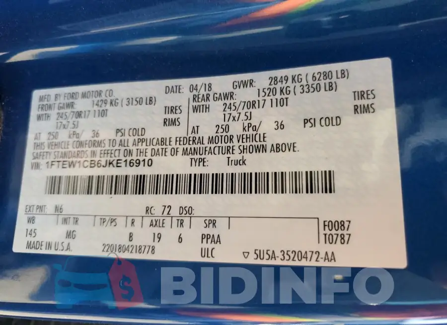 1FTEW1CB6JKE16910 Photo# 12