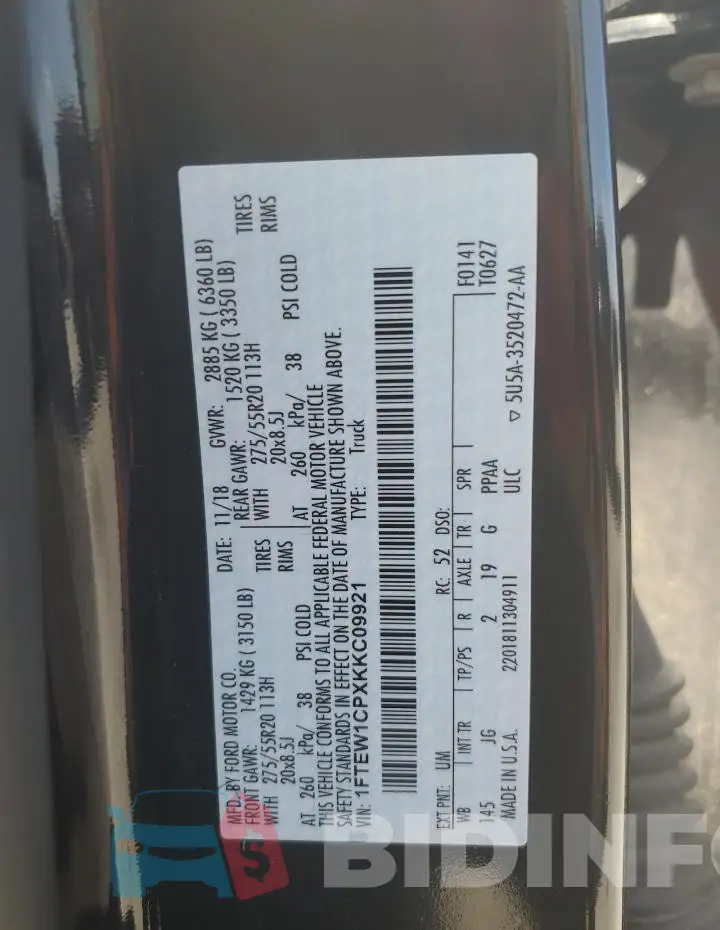 1FTEW1CPXKKC09921 Photo# 12