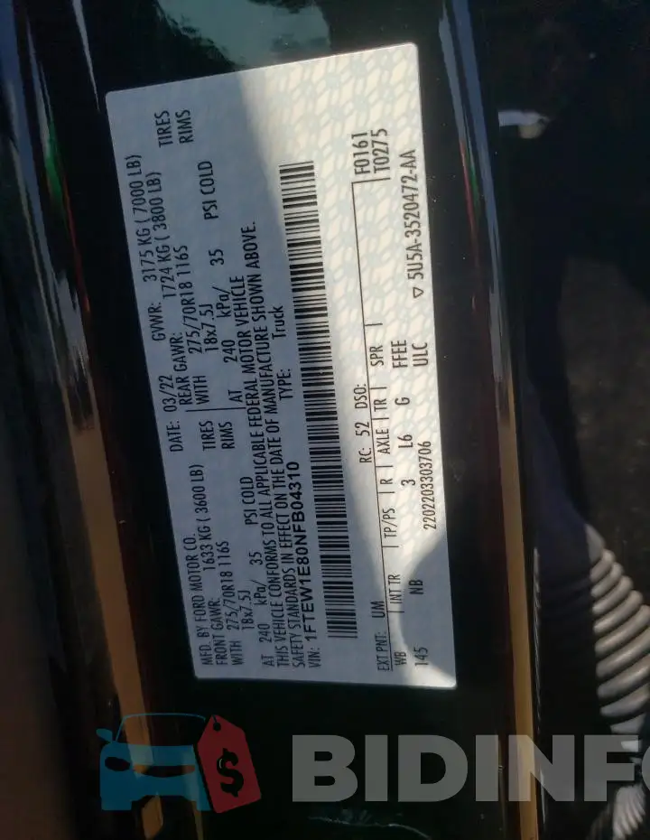1FTEW1E80NFB04310 Photo# 13