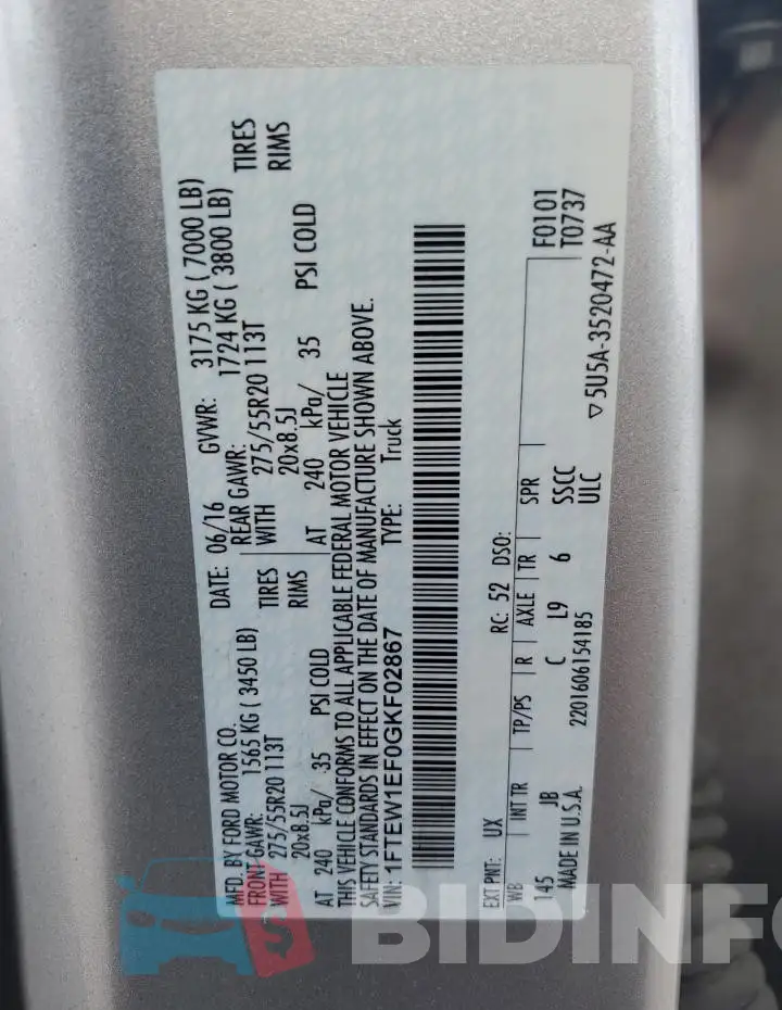 1FTEW1EF0GKF02867 Photo# 12