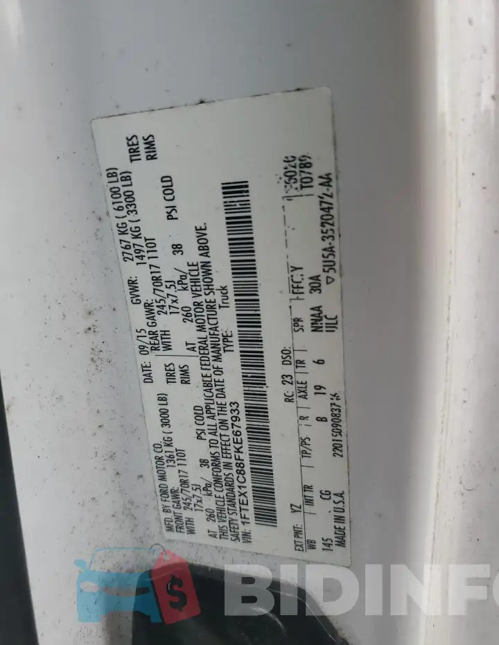 1FTEX1C88FKE67933 Photo# 12