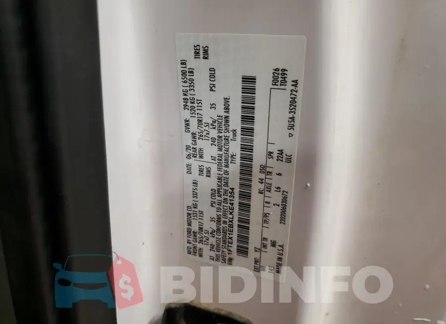 1FTEX1EBXLKE41354 Photo# 12