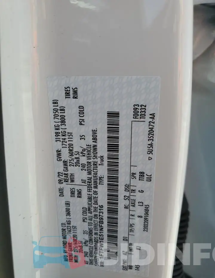 1FTFW1E51NFB97316 Photo# 12