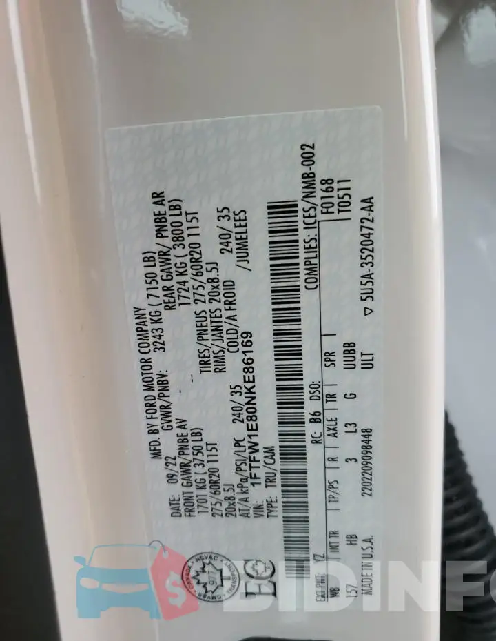 1FTFW1E80NKE86169 Photo# 12