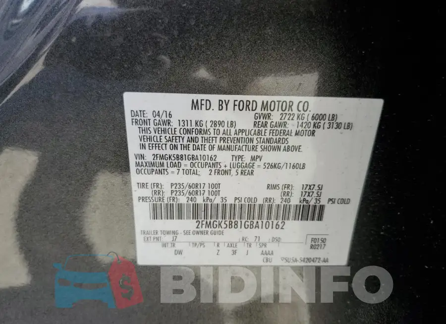 2FMGK5B81GBA10162 Photo# 13