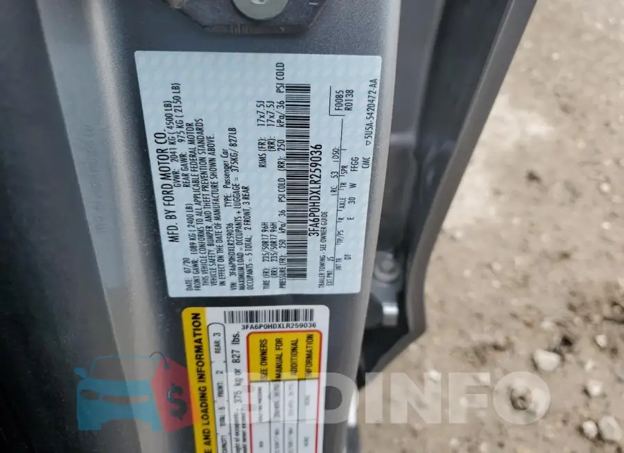 3FA6P0HDXLR259036 Photo# 12