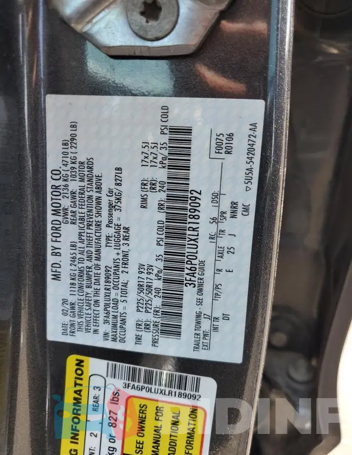 3FA6P0LUXLR189092 Photo# 12