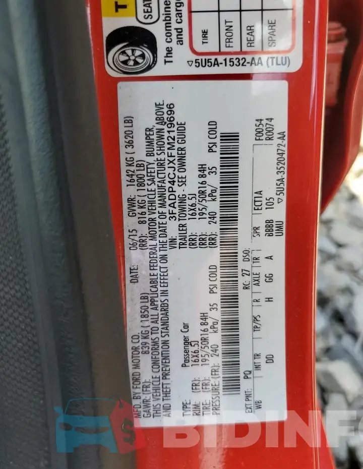 3FADP4CJXFM219696 Photo# 12