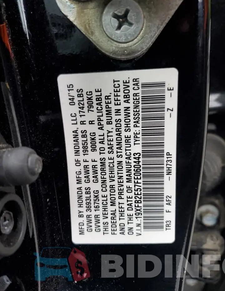19XFB2E57FE060443 Photo# 12