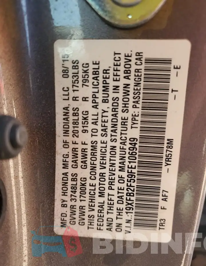 19XFB2F59FE106949 Photo# 13