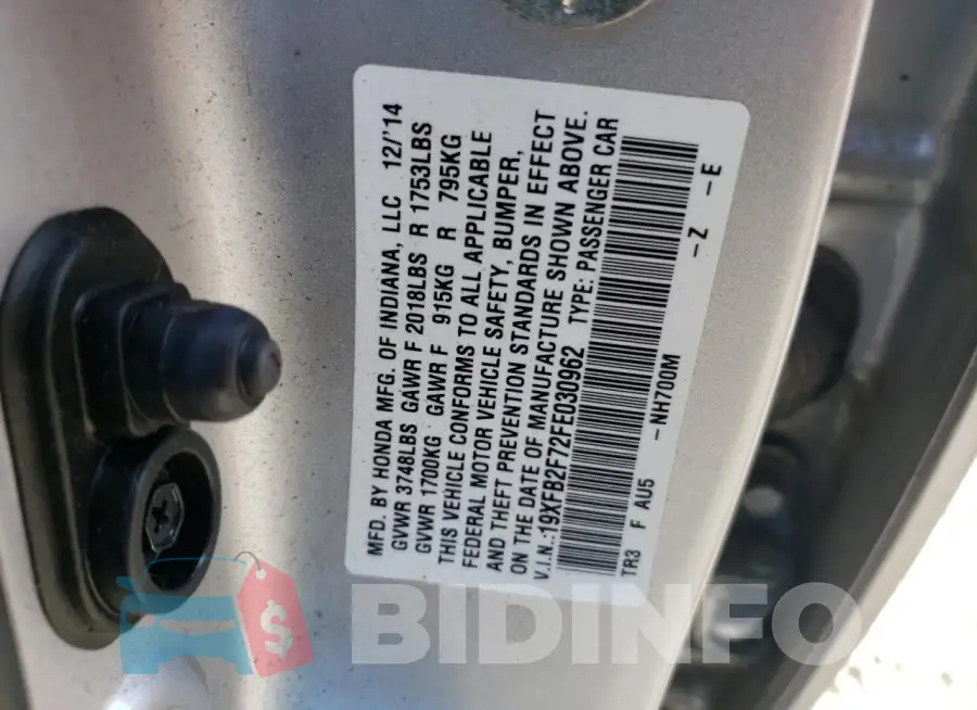 19XFB2F72FE030962 Photo# 12