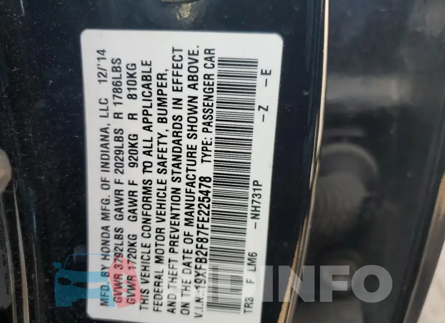 19XFB2F87FE225478 Photo# 12