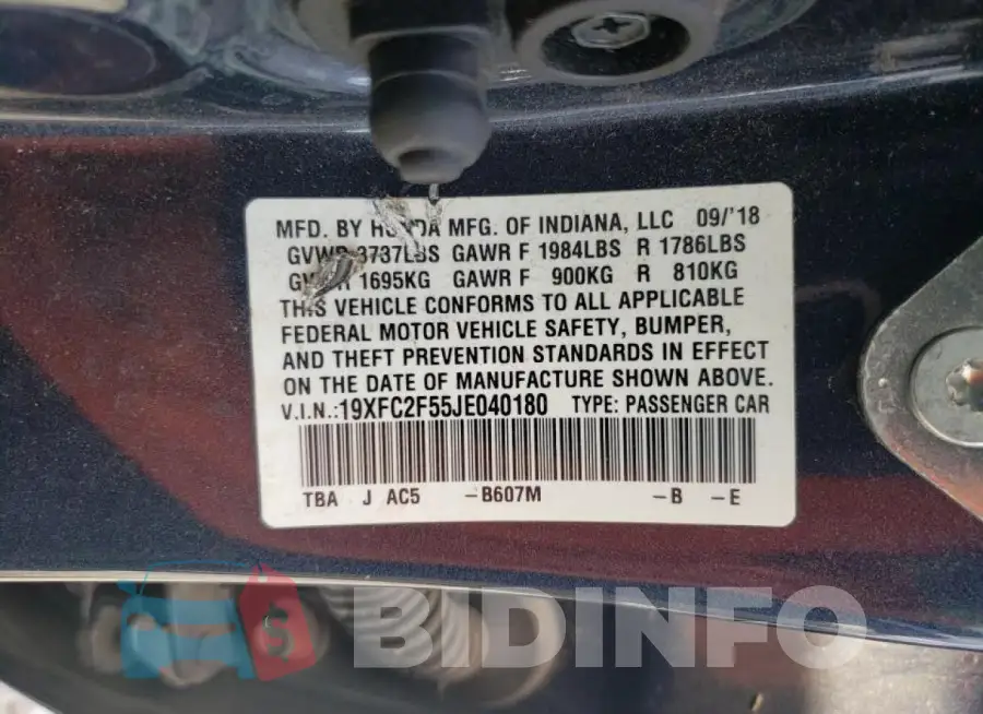 19XFC2F55JE040180 Photo# 12