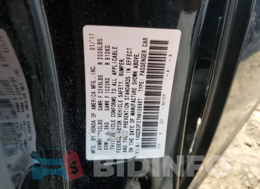 1HGCR2F37HA156897 Photo# 12