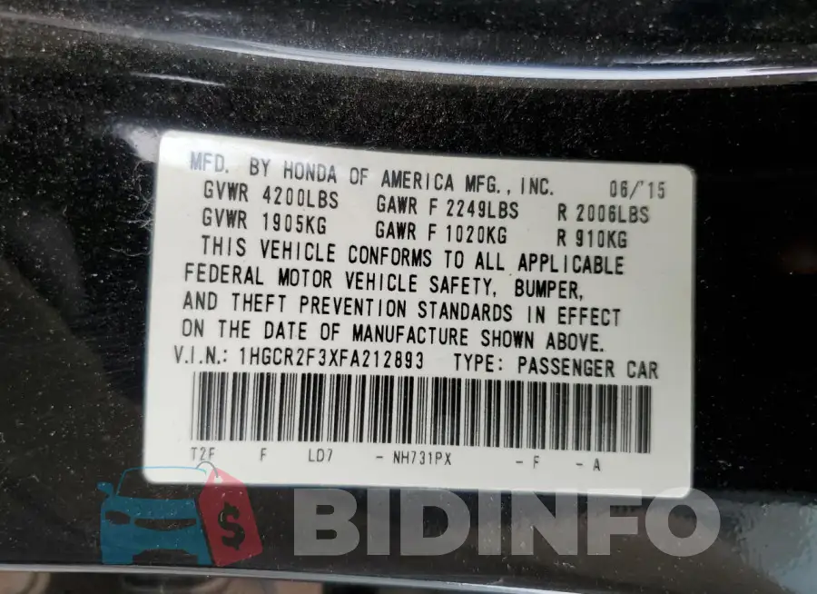 1HGCR2F3XFA212893 Photo# 12