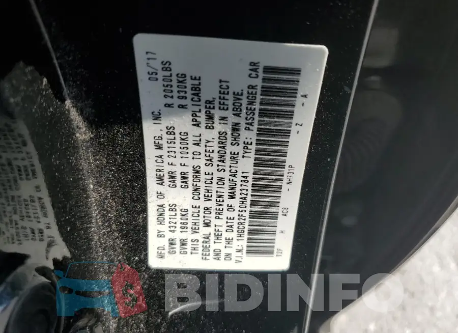 1HGCR2F50HA237841 Photo# 12