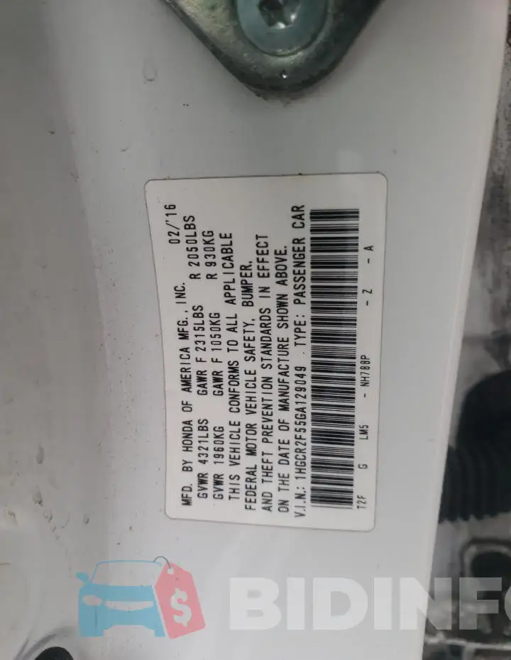 1HGCR2F55GA129049 Photo# 12