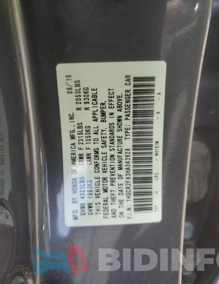 1HGCR2F83HA043928 Photo# 13
