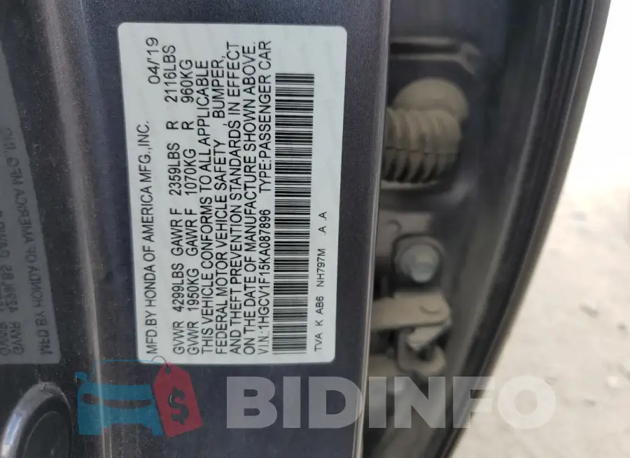 1HGCV1F15KA087896 Photo# 12