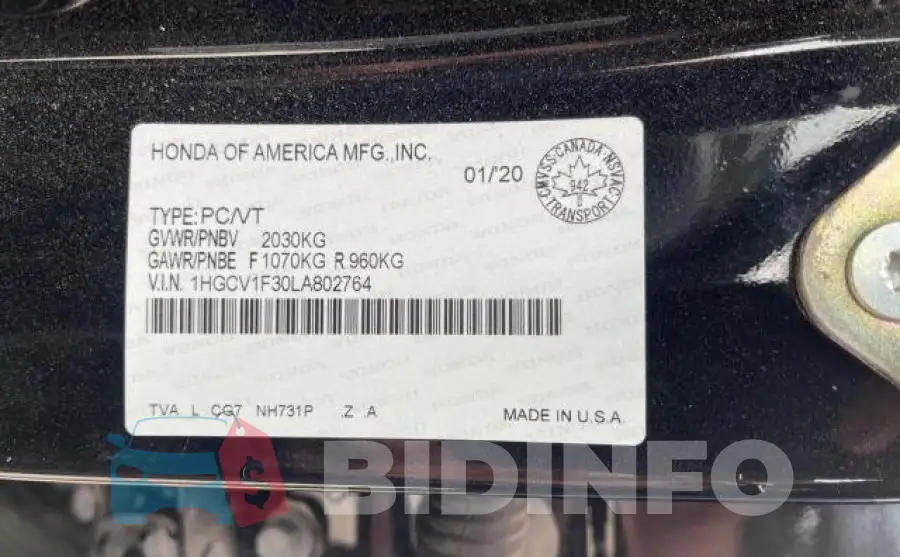 1HGCV1F30LA802764 Photo# 10