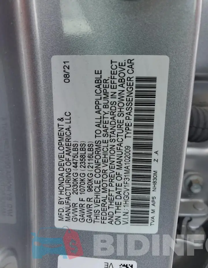1HGCV1F31MA102009 Photo# 12