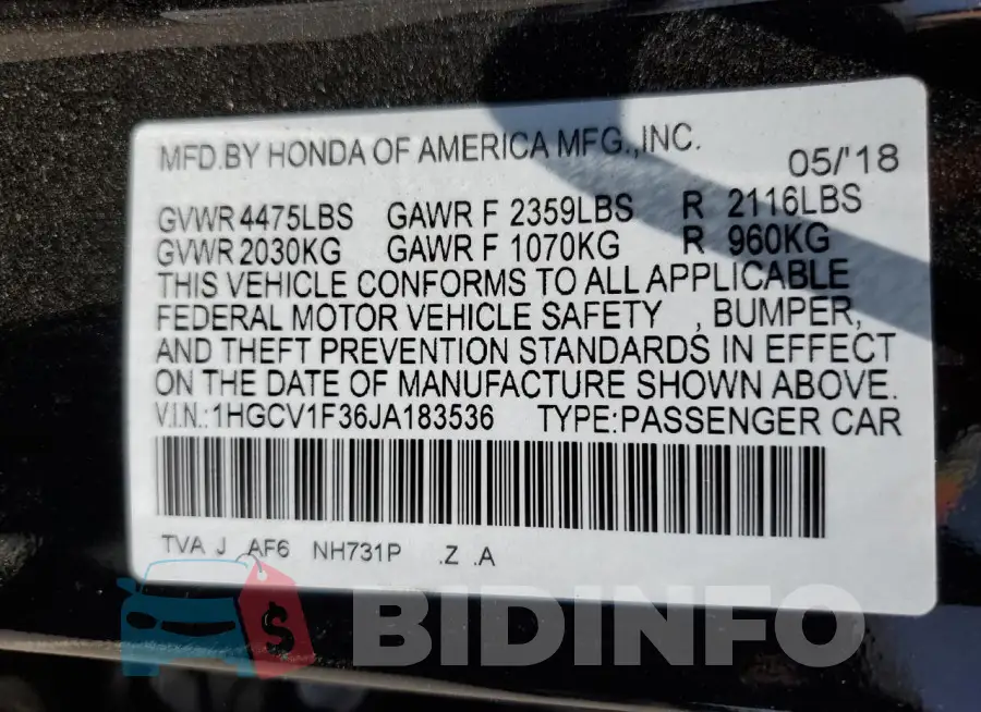1HGCV1F36JA183536 Photo# 12