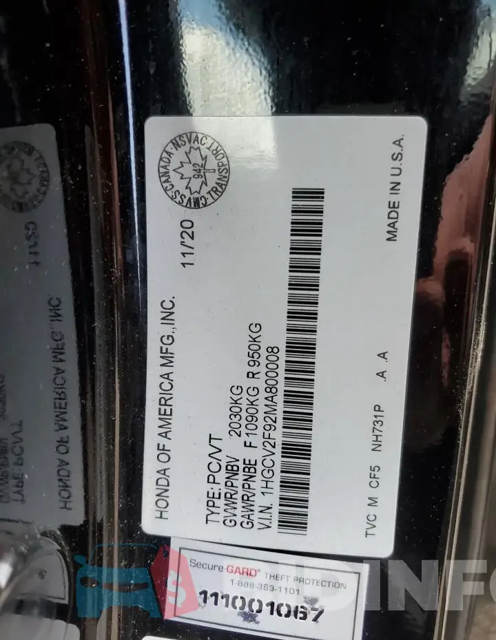 1HGCV2F92MA800008 Photo# 13