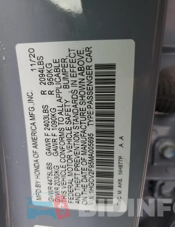 1HGCV2F95MA005695 Photo# 13