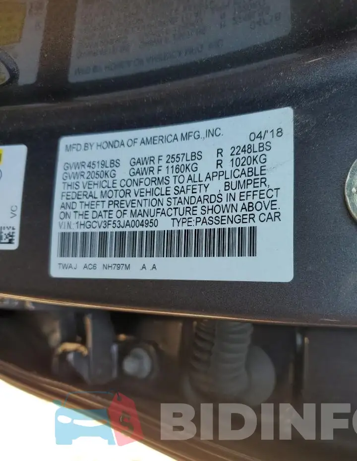 1HGCV3F53JA004950 Photo# 12