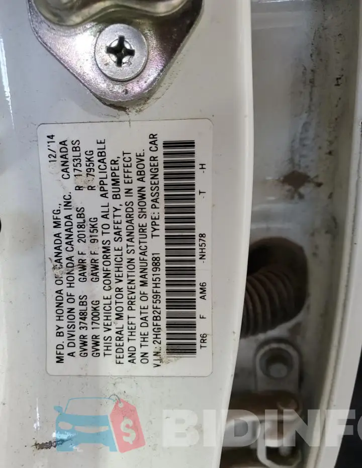2HGFB2F59FH519881 Photo# 12