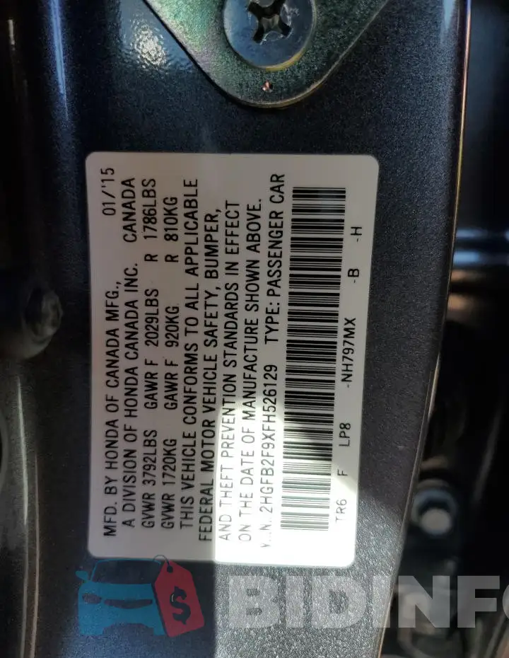 2HGFB2F9XFH526129 Photo# 13