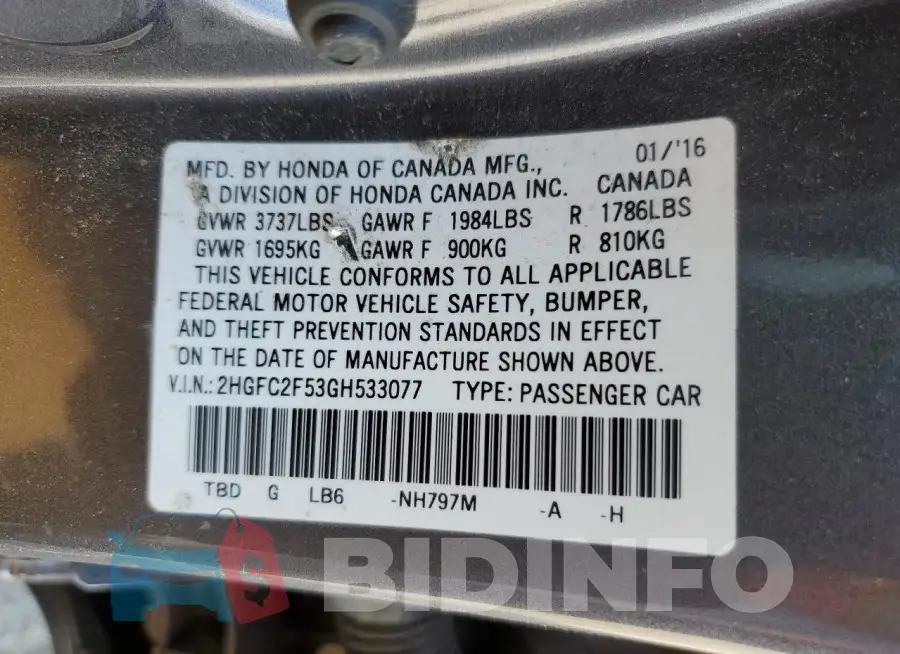 2HGFC2F53GH533077 Photo# 12