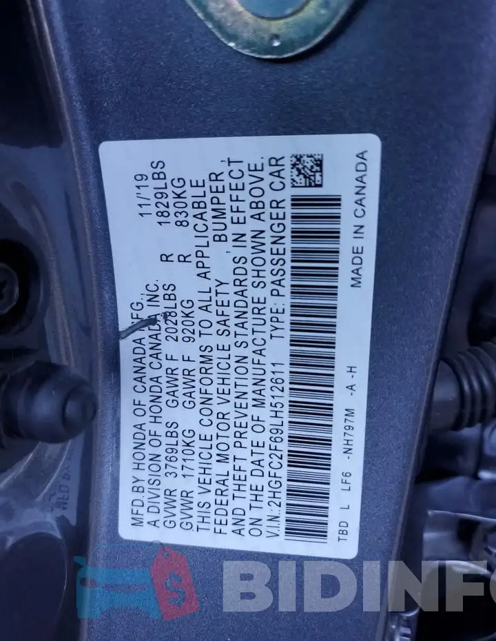2HGFC2F69LH512611 Photo# 12