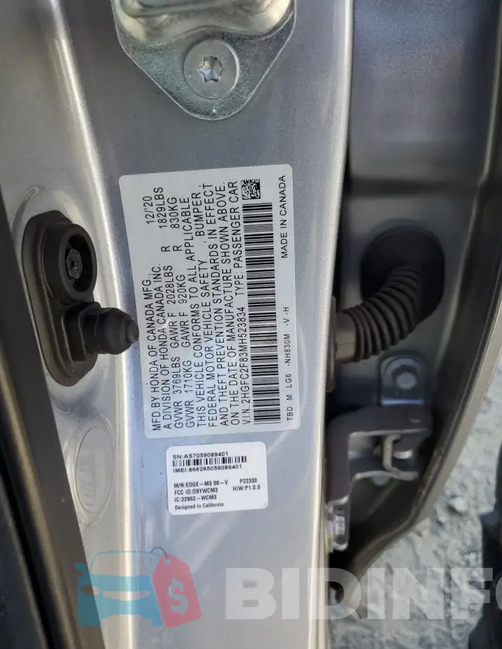 2HGFC2F83MH523834 Photo# 13