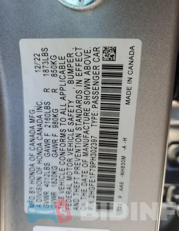 2HGFE1F79PH302397 Photo# 12