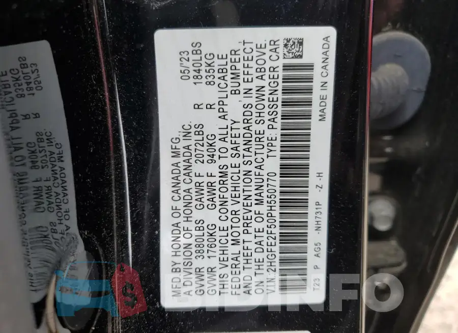 2HGFE2F50PH550770 Photo# 12