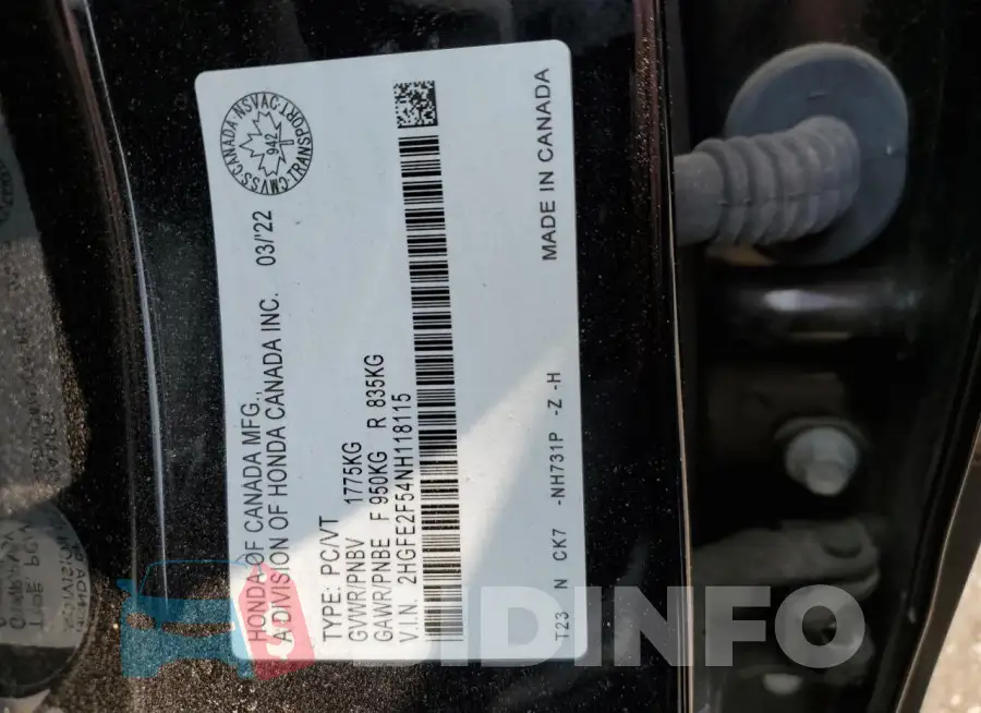 2HGFE2F54NH118115 Photo# 13