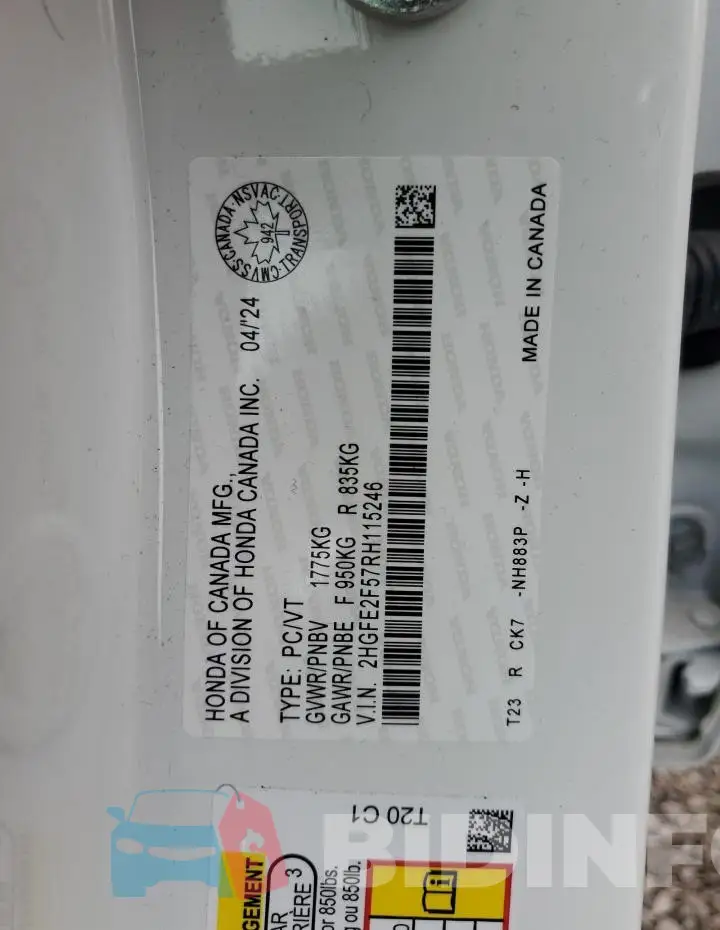 2HGFE2F57RH115246 Photo# 12