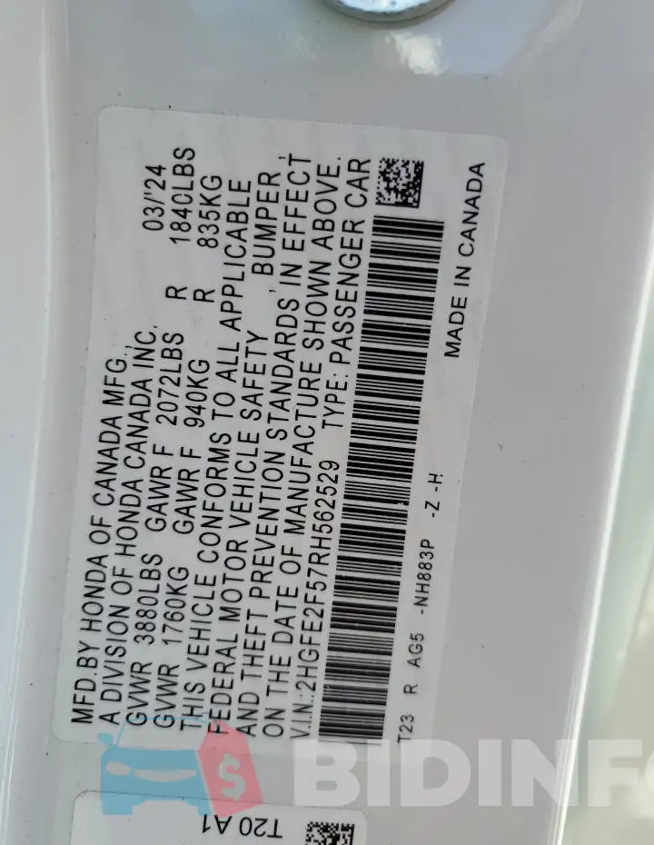 2HGFE2F57RH562529 Photo# 13