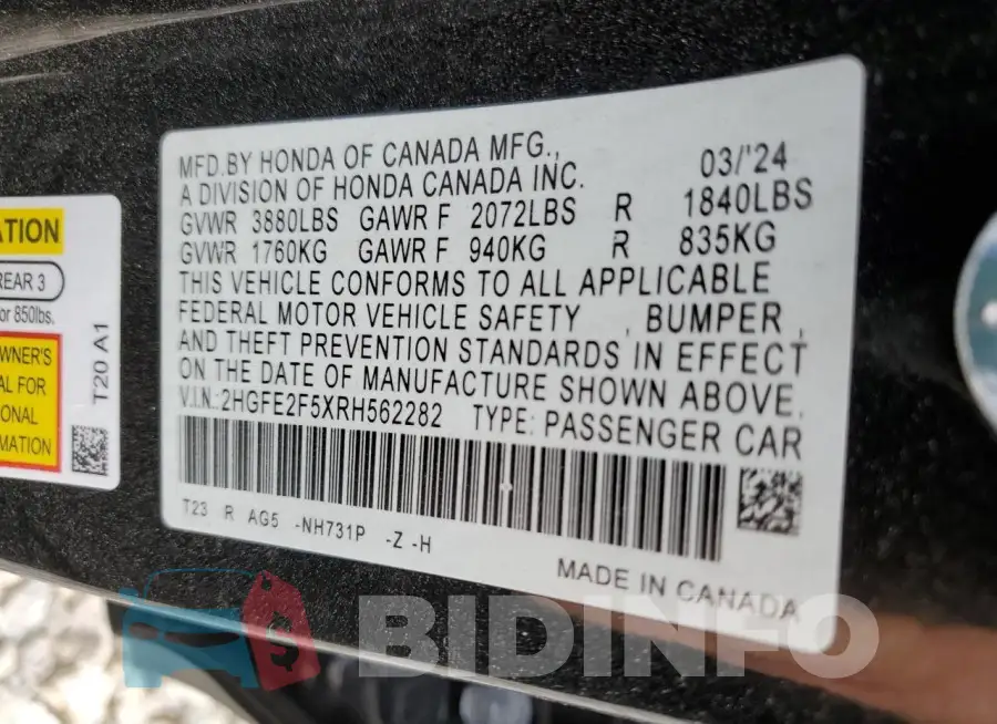 2HGFE2F5XRH562282 Photo# 13