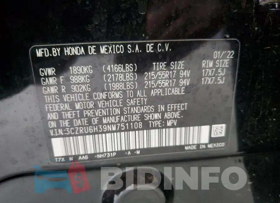 3CZRU6H39NM751108 Photo# 13
